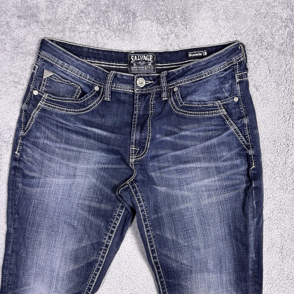 Salvage Jeans Mens 36r Mayhem Regular Straight Denim Whisker Thick Stitch 23-460 View 3